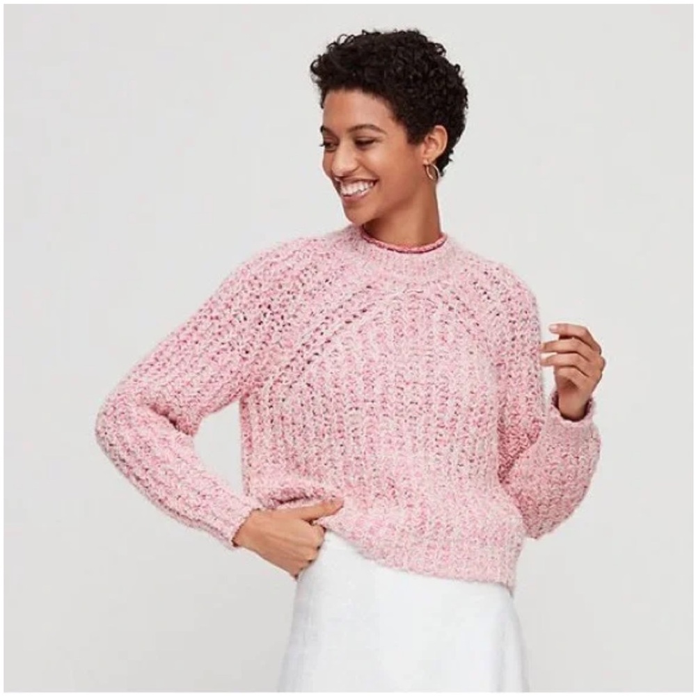 Aritzia Wilfred Pink Confetti Sweater Cropped Mock-Neck Sweater Size Size XXS - Picture 2 of 14